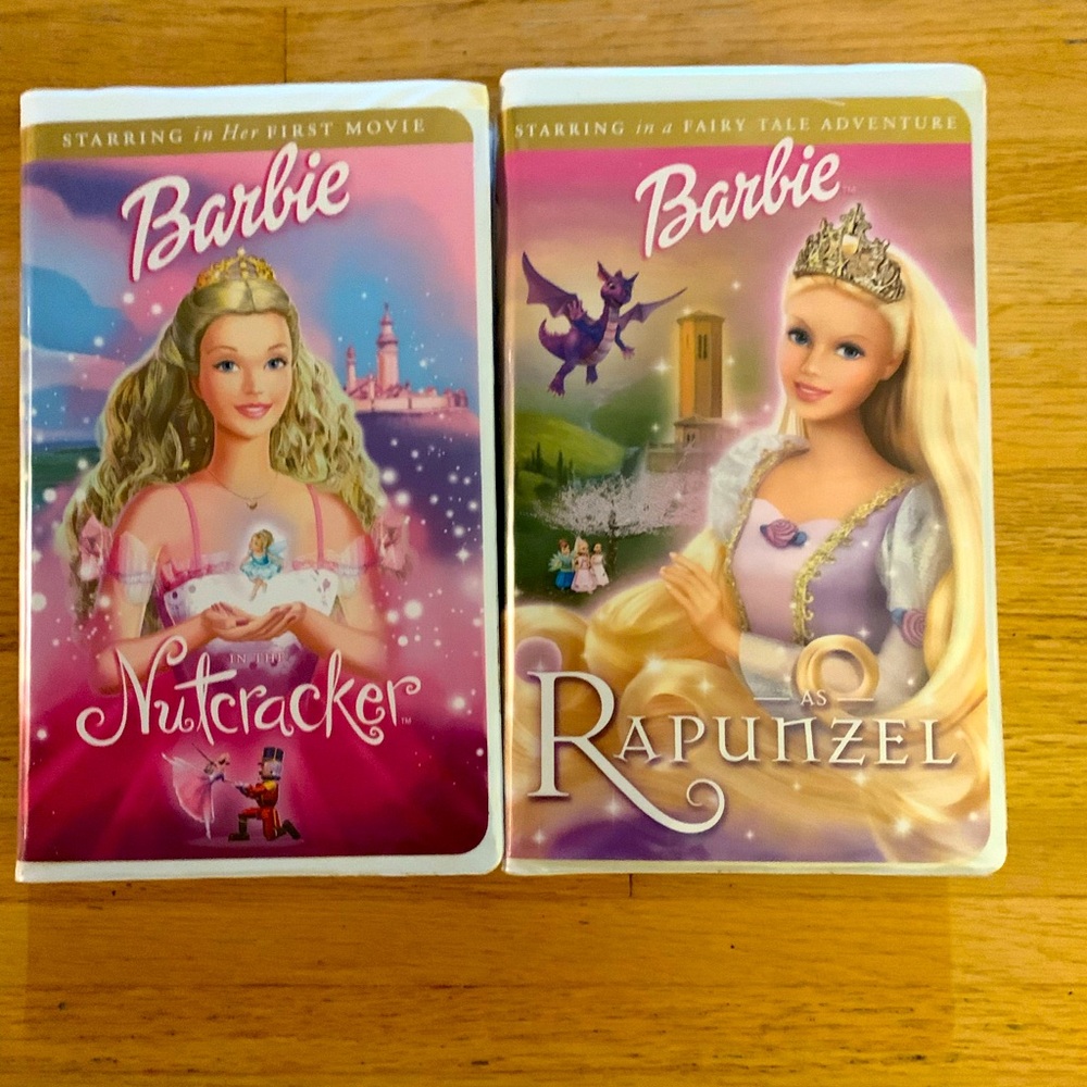 Barbie Kids Toy VHS tape Set — Pink Barbie Nutcracker & Rapunzel